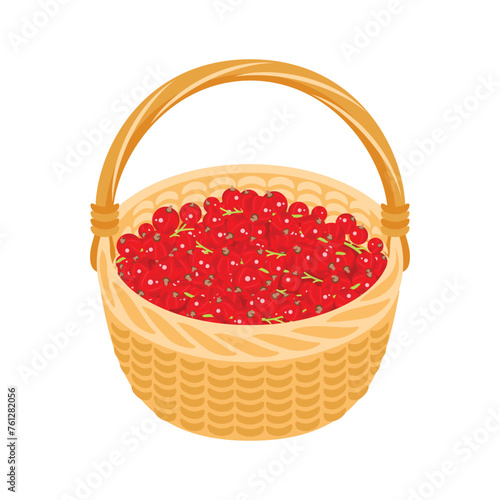 Basket with red currant. Berry fruit icon. Vector cartoon flat illustration.