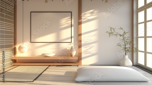 Mock up frame  Korea Hanok style  modern home room interior  3d render