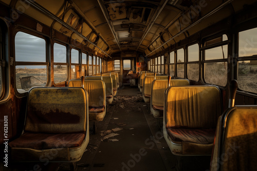 Interior of old abandoned bus