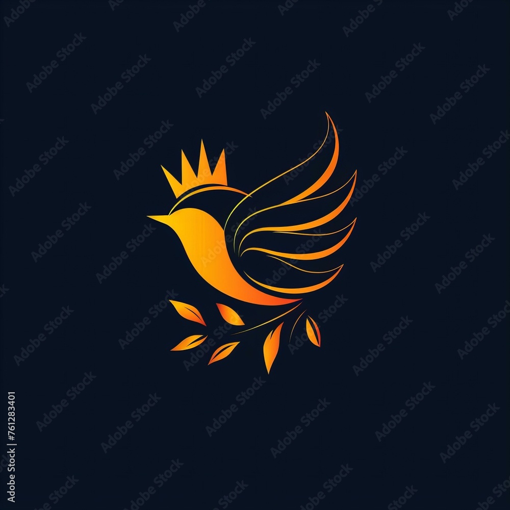 Flat vector logo of a crown with a bird Flat vector logo of a crown with a bird