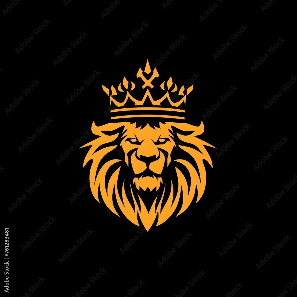 Flat vector logo of a crown with a lion