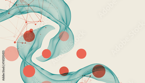 The abstract wave is made in a frame style. Template for science and technology presentation. Hand drawn vector art.