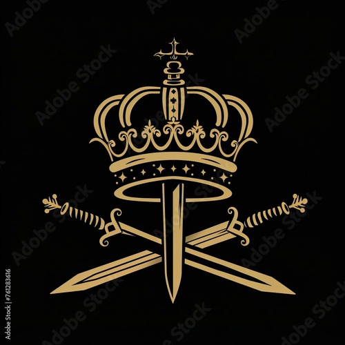 Flat vector logo of a crown with swords