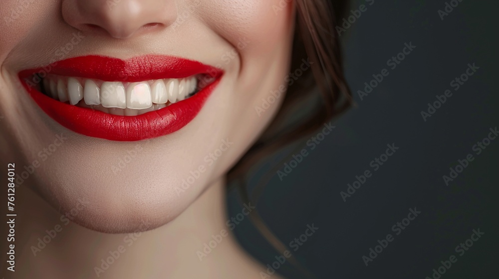 Beautiful Woman's Lips: Close-Up View with Natural Lipstick and Cheerful Smile Beautiful Woman's Lips: Close-Up View with Natural Lipstick and Cheerful Smile