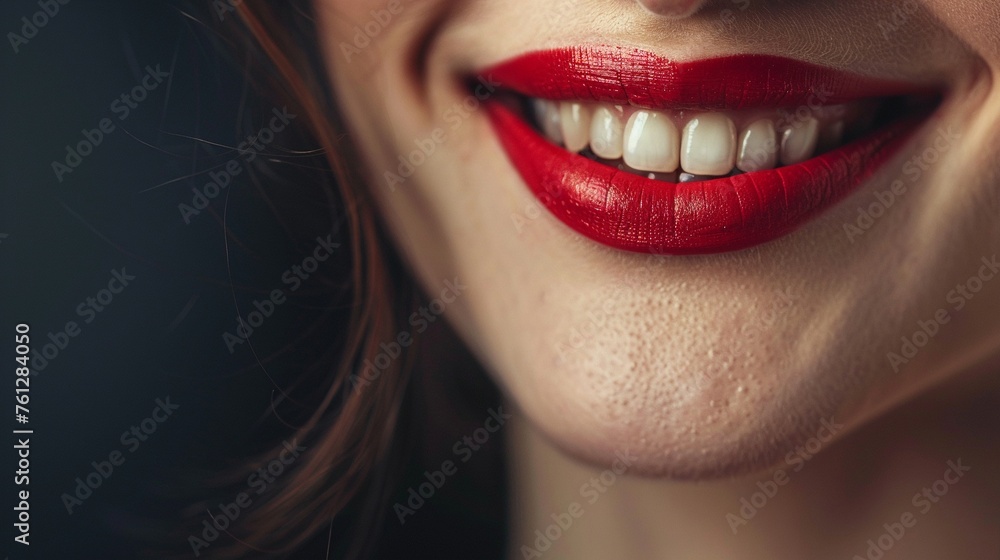 Beautiful Woman's Lips: Close-Up View with Natural Lipstick and Cheerful Smile Beautiful Woman's Lips: Close-Up View with Natural Lipstick and Cheerful Smile
