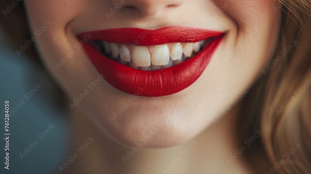 Beautiful Woman's Lips: Close-Up View with Natural Lipstick and Cheerful Smile Beautiful Woman's Lips: Close-Up View with Natural Lipstick and Cheerful Smile