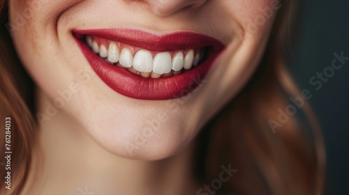Beautiful Woman s Lips  Close-Up View with Natural Lipstick and Cheerful Smile