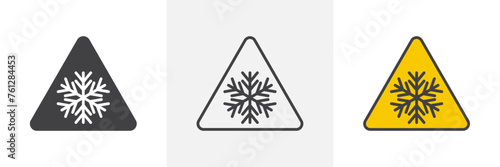 Winter Slippery Surface Warning. Ice and Snow Hazard Caution. Cold Weather Safety Notice