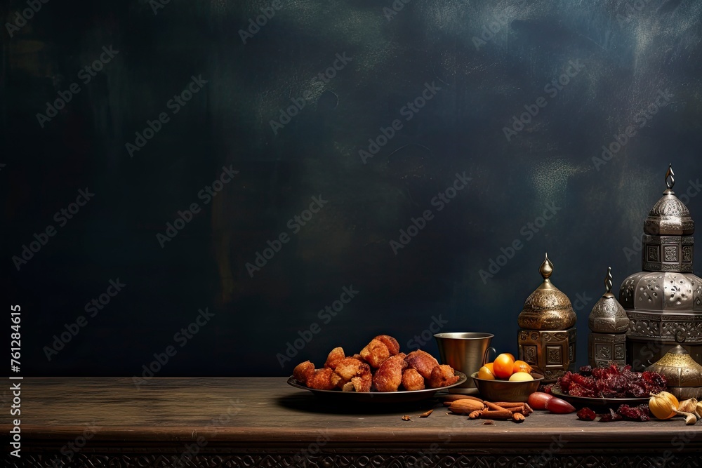 Ramadan iftar table with copy space with generative ai Ramadan iftar table with copy space with generative ai