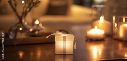 Soft candlelight casts a warm glow on a tiny, exquisitely crafted gift box.