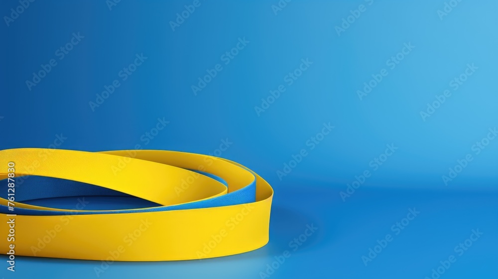 Abstract yellow ribbon on a blue background. Texture. A place for the text. Abstract yellow ribbon on a blue background. Texture. A place for the text.