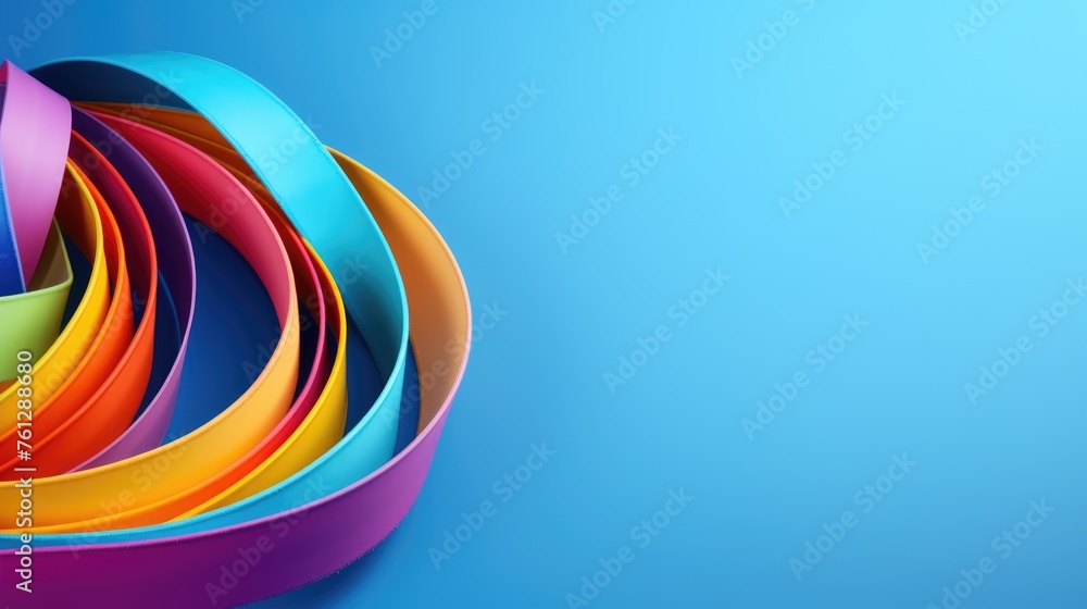 Abstract multicolored ribbon on a blue background. Texture. A place for the text. Abstract multicolored ribbon on a blue background. Texture. A place for the text.