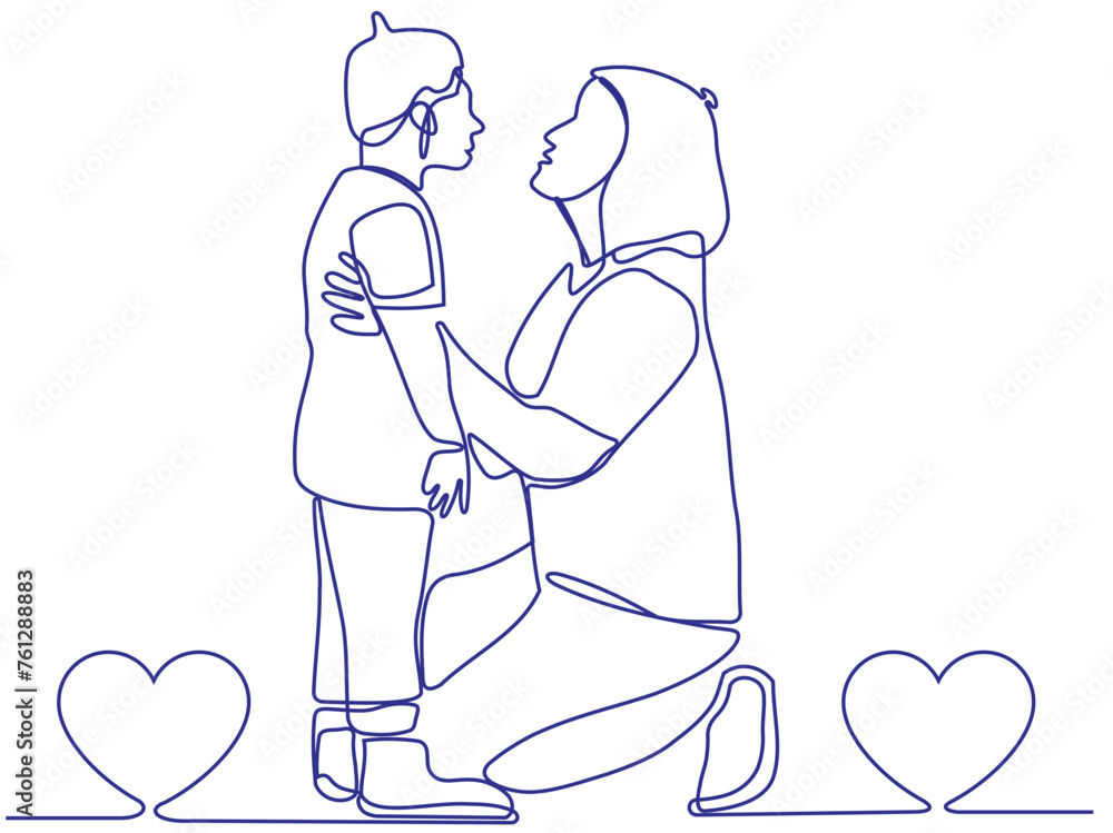 Continuous single line drawing of young mother giving some wise advice talking to her son at home. Happy family parenting concept. Continuous single line drawing of young mother giving some wise advice talking to her son at home. Happy family parenting concept.
