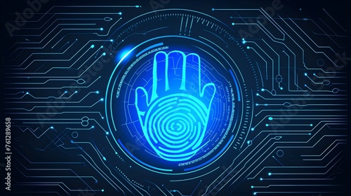 digital fingerprint with blue circuit board on the background