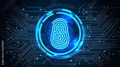 Blue circuit board background with digital fingerprint
