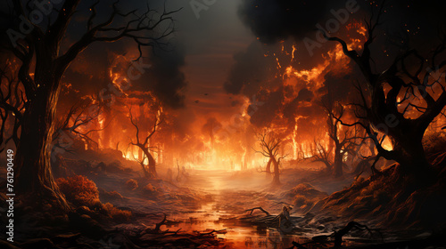 Forest fire. Global warming and climate change, global ecology concept.