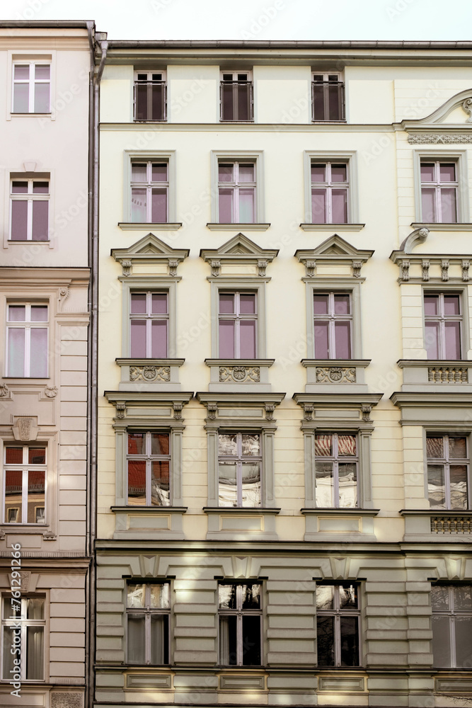 Old and modern architecture. Residential building in Berlin. Traditional old residential buildings. Building facade.