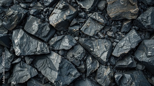 Natural black stones rock texture pattern background. AI generated image