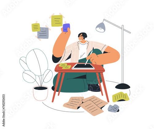 Creative work, creativity concept. Inspired artist, illustrator with stylus a...