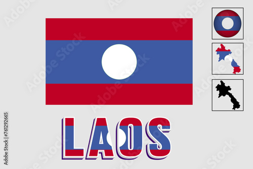 Laos map and flag in vector illustration
