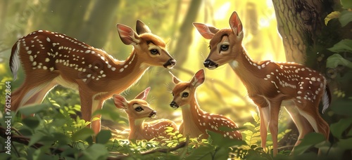 Deer Teacher Guiding Young Fawns Through the Wondrous Forest