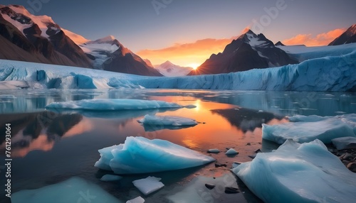 sunset over the glacier 