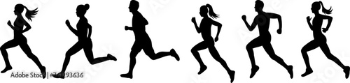 people running silhouette set on white background, vector
