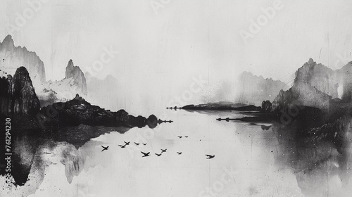 Silent Flight Reflections Over Tranquil Waters