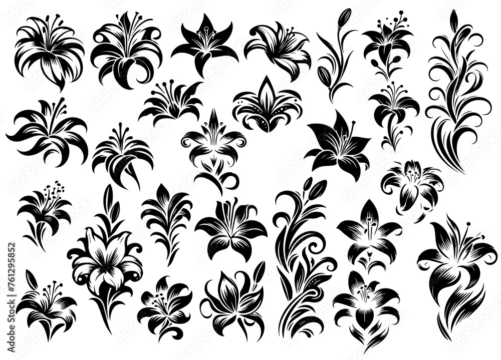 Stylised Single-Color Lilies Flower Illustration Set Stylised Single-Color Lilies Flower Illustration Set