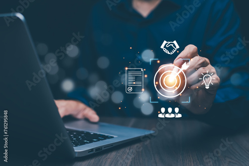 Working Data Analytics and Data Management Systems and Metrics connected to corporate strategy database for Finance, Intelligence, Business Analytics with Key Performance Indicators, Target business