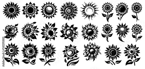 Stylised Single-Color Sunflower Illustration Set