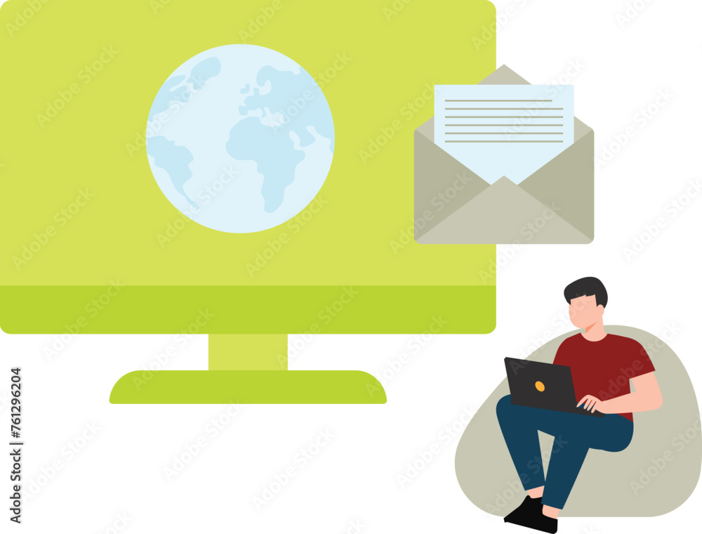 A boy is working on global email on a laptop. A boy is working on global email on a laptop.
