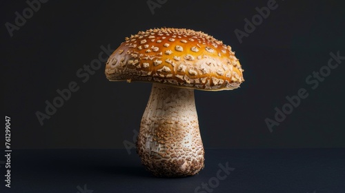 Mushroom on a black background. Studio-lit editorial photograph capturing mushroom, creating a serene still-life composition.