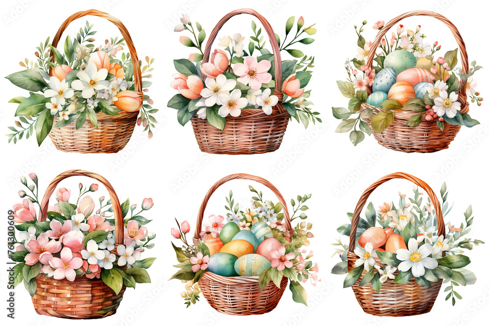 Traditional Baskets Adorned with Cheerful Painted Eggs Traditional Baskets Adorned with Cheerful Painted Eggs