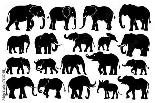 Various type species elephant with different-poses  silhouette vector artwork