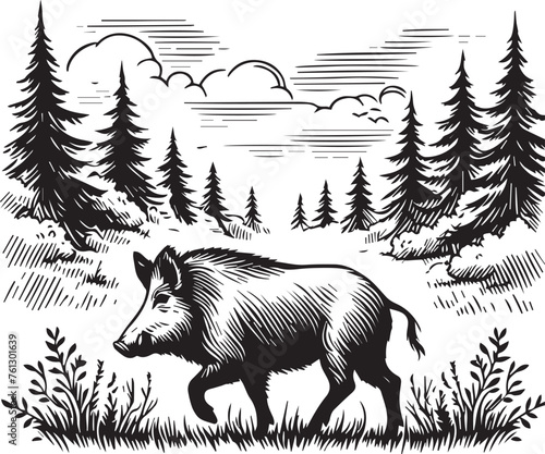 wild boar vector in the forest
