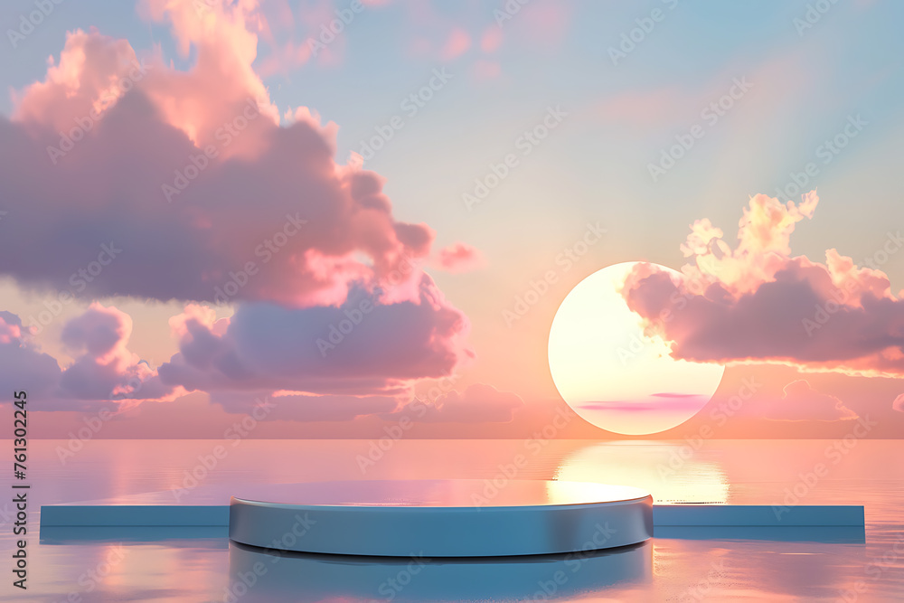 Background sunrise podium 3d product. A stunning 3D podium with a sunrise background, perfect for showcasing products in a vibrant and uplifting setting. Background sunrise podium 3d product. A stunning 3D podium with a sunrise background, perfect for showcasing products in a vibrant and uplifting setting.