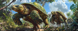 Fantastical Tortoises Roaming a Lush Landscape
