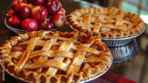 Pi Day cherry and apple pies. Generative AI