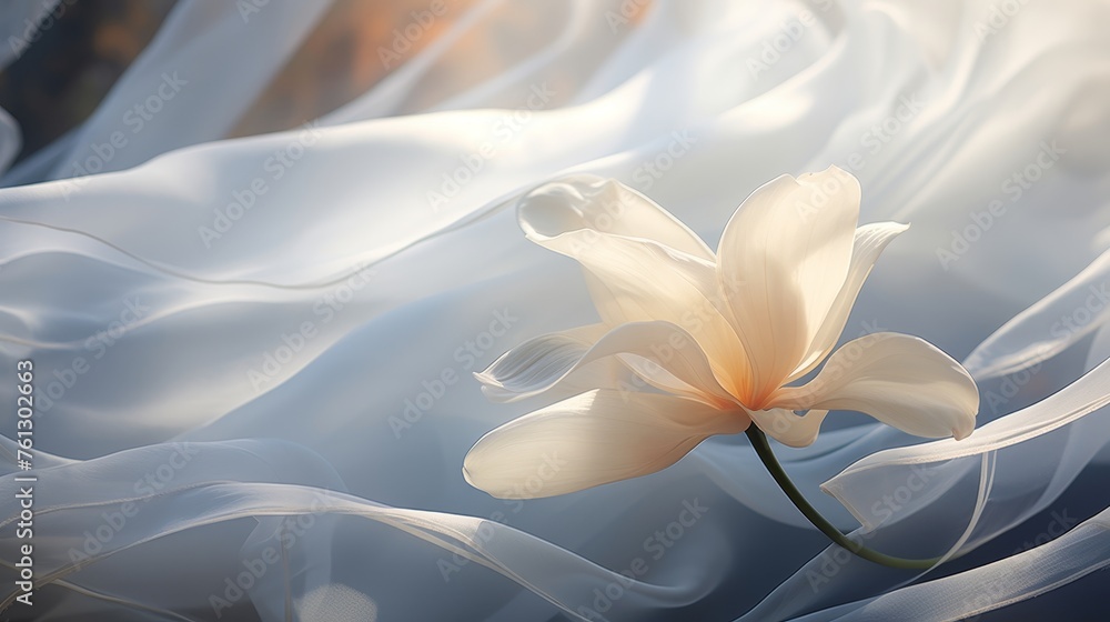Greeting card concept white magnolia petals in dual light exposure with text space - obrazy, fototapety, plakaty 