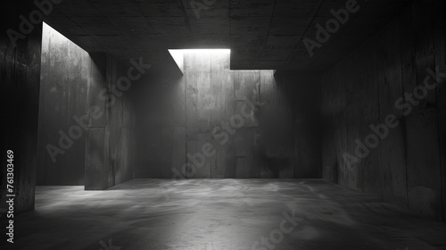 Urban Elegance: Dark Studio Lighting Enhances Concrete Textures in Empty Space Resembling a Room