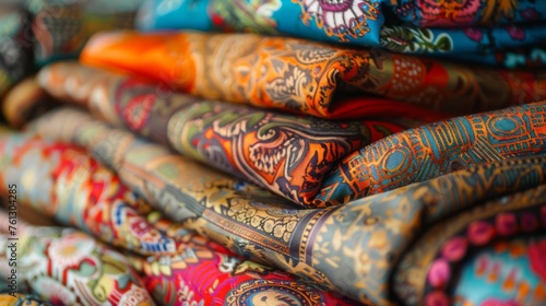 Traditional Slavic textile adorned with intricate floral patterns, skillfully folded and embellished with ornate designs.