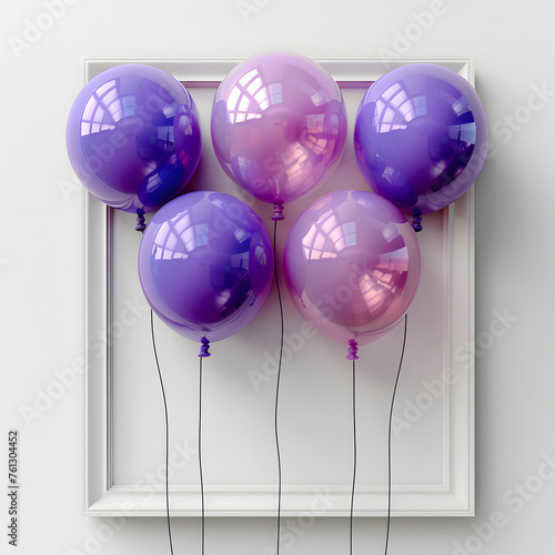 White frame with purple balloons isolated on transparent PNG