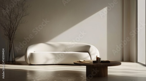 Contemporary White Sofa in Minimalist Living Space AI Generated.