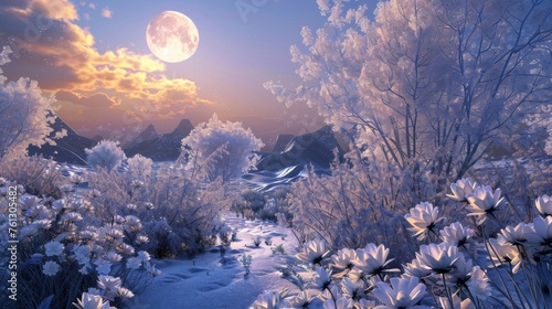 A full moon rises above a f...