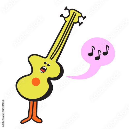color guitar in a doodle style item in vector. template for poster postcard sticker design