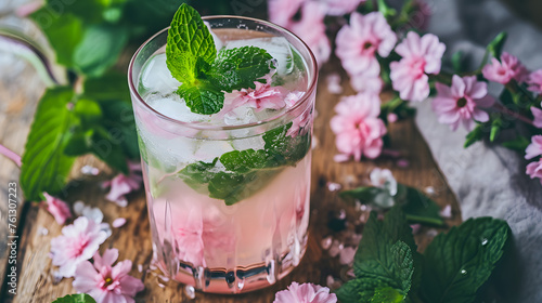 Refreshing Pink Cocktail with Mint Garnish