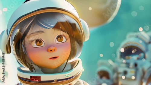 3D cartoon portrait of an astronaut girl photo