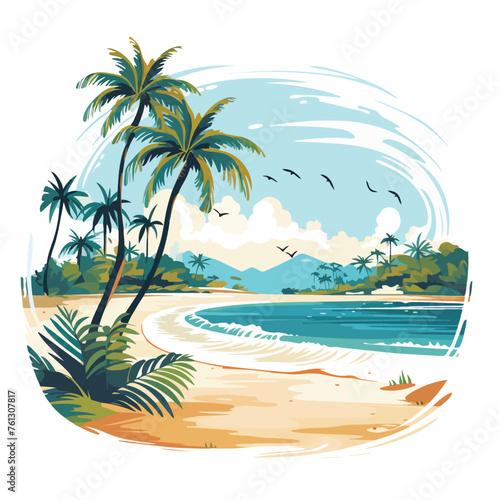 Fototapeta Naklejka Na Ścianę i Meble -  A tranquil beach landscape illustration ideal for b