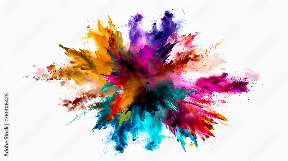 Colored powder explosion captured against a white background.